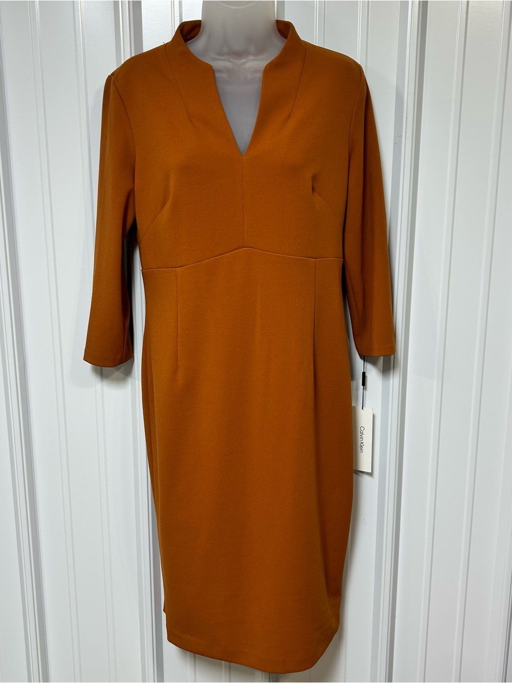 Calvin Klein Dress Sheath Rust Orange Three- Quarter Sleeve V-neck Size 10 NWT